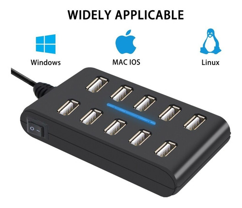  Multiplicador Hub Usb 2.0 10 Puertos Conectores Pc Laptop