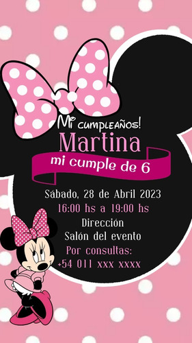 Tarjeta De Cumpleaños Digital Minnie Mouse Invitacion Cumple