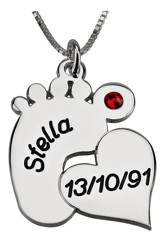 Cadena Con Dije Piecito Y Corazón Plata 925 Huella Pie Bebe Color Champagne