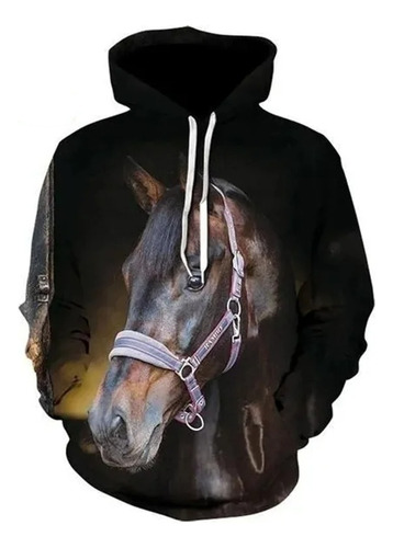 Sudadera Estampada Con Capucha Con Patrón De Caballo 3d 2024