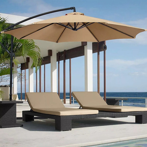 Ombrelone Guarda Sol P Praia E Jardim 3 Metros Com Base 60l Cor Bege Lisa
