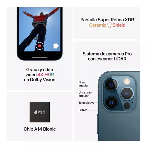 Apple Apple iphone 12 Pro 128GB oro (reacondicionado), 15,49cm (6,1), Chip  A14 Bionic, 12+12 Mpx, vídeo en , iOS 4k