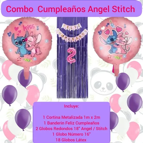 Combo Decoración Cumpleaños Globos Angel Stitch Rosado