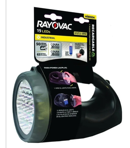 Linterna Híbrida Recargable Rayovac 19led 220v+3aa