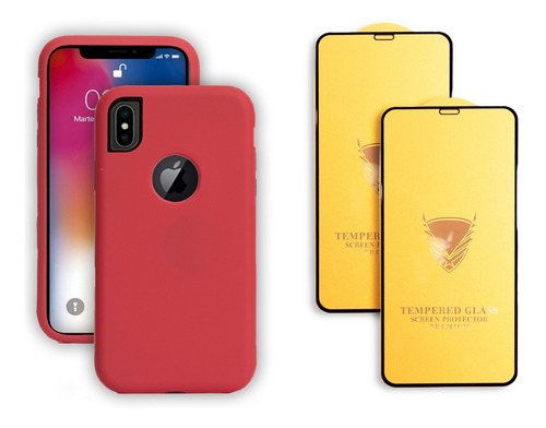Funda Case Uso Rudo Para iPhone +2 Micas Protectoras Premium