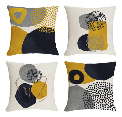 Juego De 4 Fundas De Almohada Amarillo Mostaza Estilo Bohemi
