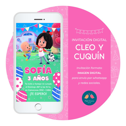 Invitación Digital Imagen - Cleo Y Cuquín (niña)