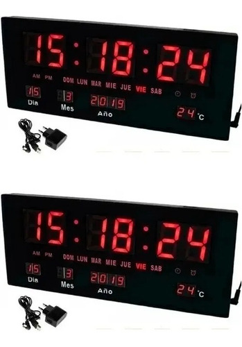 Pack X2 Reloj Led Digital Empresa Temperatura Modelo Grande