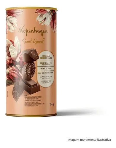 Lata Bombons nuts CHOCOLATES linha soul good, diet, sem adição de