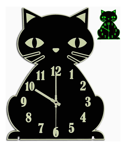 Reloj De Pared De Gato Luz Nocturna Que Brilla Oscurida...