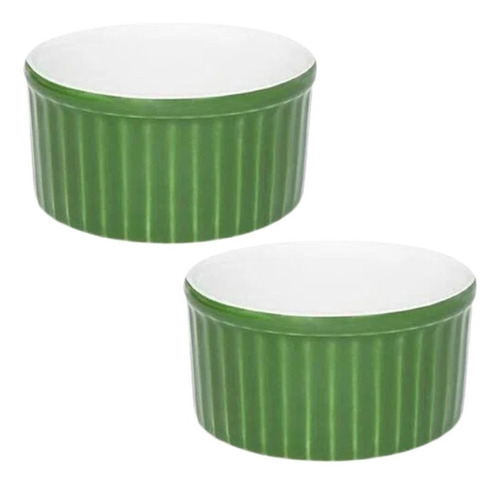 Conj 2 Tigelas Ramekim Refratário 50ml Em Porcelana Oxford Cor Verde