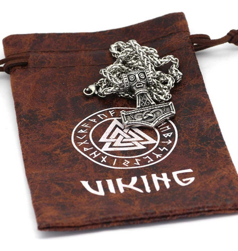 Corrente Viking Mjolnir Runas Martelo De Thor Aço Inox Odin Cor Prateado