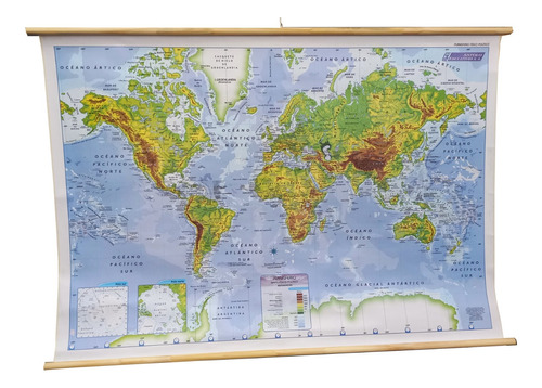 Mapa Planisferio (físico) Entelado 130 X 90 Cm - Varillado