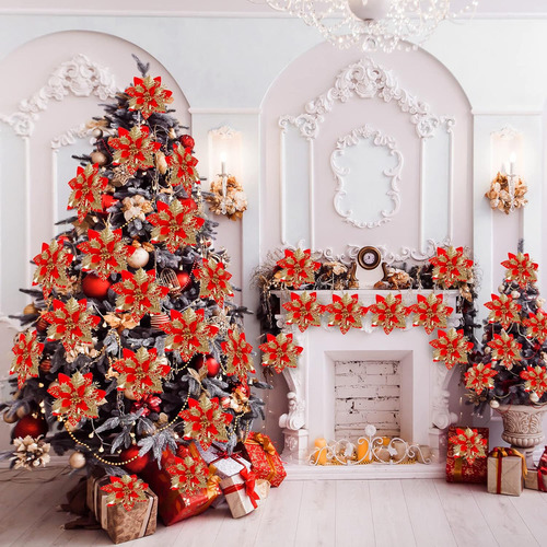 Dc 10 Peças De Flor De Árvore De Natal Com Glitter