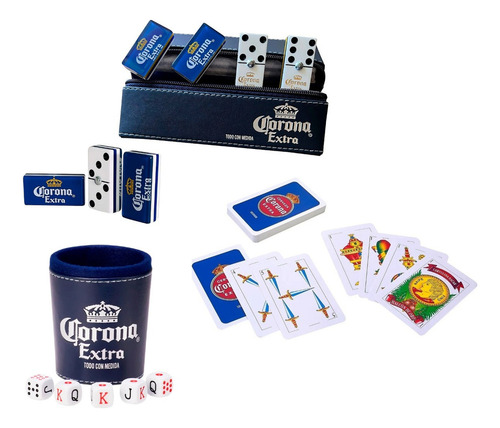 Domino Corona Fondo Azul + Cubilete + Baraja Corona Española