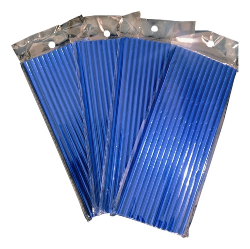 100 Piezas De Popotes De Papel Biodegrabables Metalizados Azul