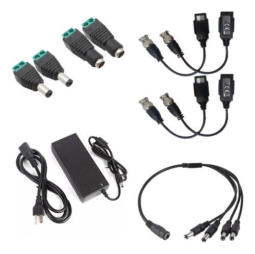 Pack Balun Hd Conector Plug Dc Macho/hembra Fuente Utp Cctv 