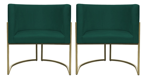 Kit 2 Poltronas Recepção Luna Suede Base Ferro Champagne Cor Verde Desenho Do Tecido Liso