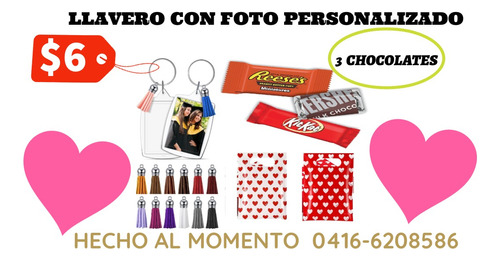 Llavero Personalizado Con Fotos 3 Mini Chocolates Y Bolsa