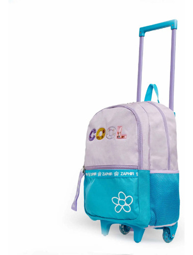 Mochila Escolar Con Carro Cool 43cm Zaphir Color Celeste Y Gris