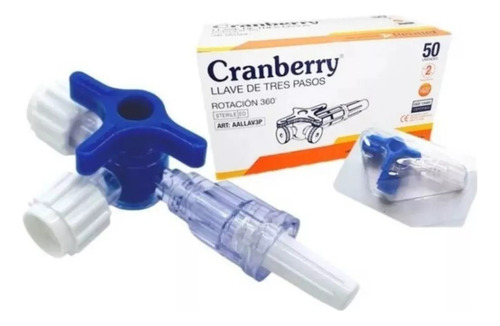 Llave 3 Pasos Rotación 360 Estéril Cranberry Caja X50 Unid.