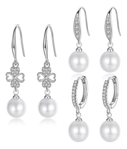 Juego Aretes Perlas Para Mujer Aretes Colgantes Plata 925 Ci