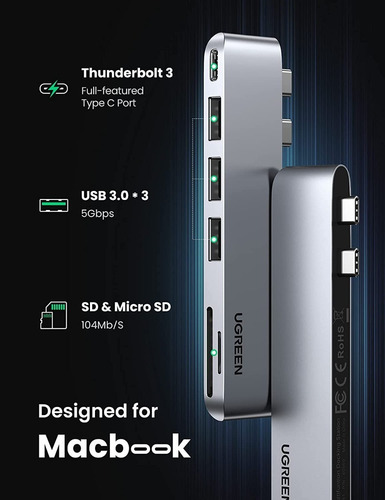 Ugreen Hub Usb C A Thunderbolt 3 100w Pd 40gbps Para Macbook