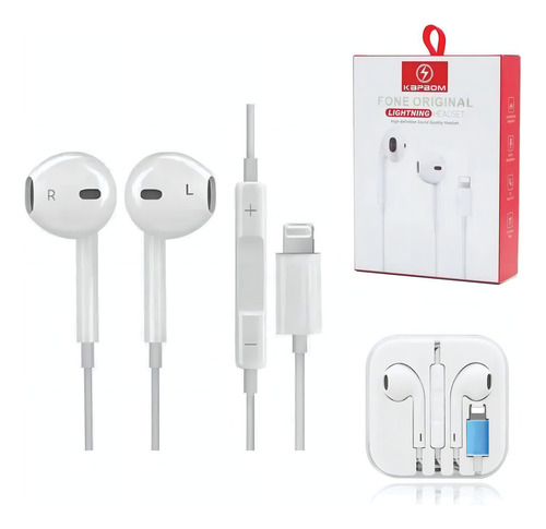 Fone De Ouvido Lightning Para iPhone 7 8 Plus X Xr 11 12 Cor Branco