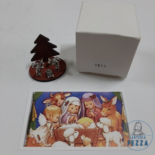 Mini Pesebre Navideño - Pino - Con Base De Madera
