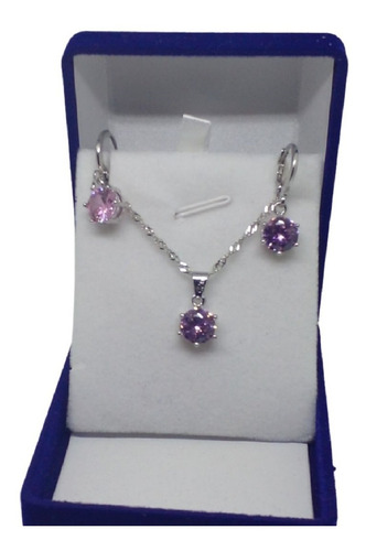 Conjunto Collar Colgante Cristal Austriaco Rosado Plata 925