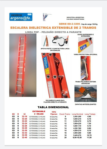 Escalera Dielectrica Fibra Extensible 16 Escalones 3.90 M Naranja