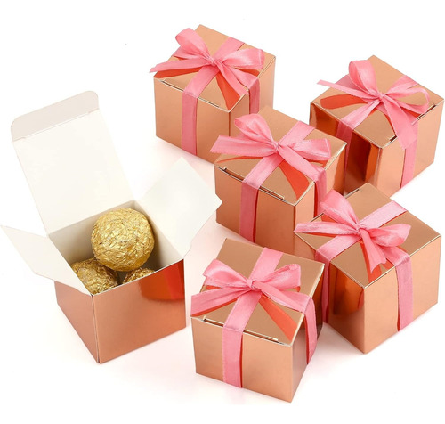 Cajas De Regalo Pequeñas Color Rose Gold Con Cinta 5x5cm