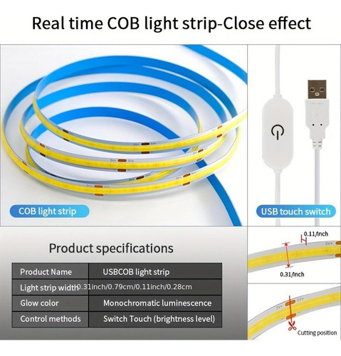 Cob Led Strip Light Diy Iluminação À Prova D 'água 200cm