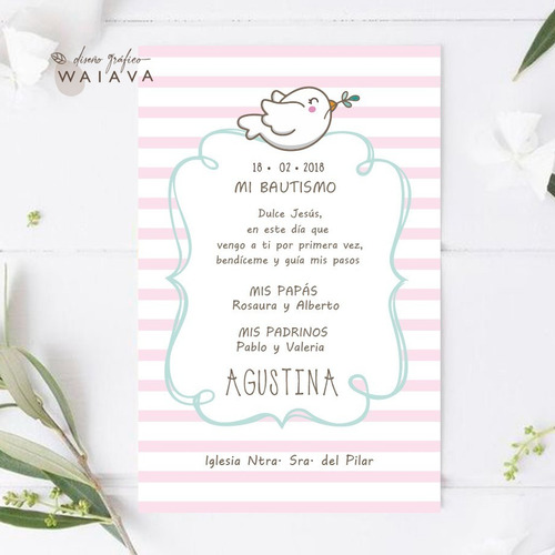 Imagen 9 de 10 de Estampitas Bautismo Tarjetas Estampas Nenas X 3u