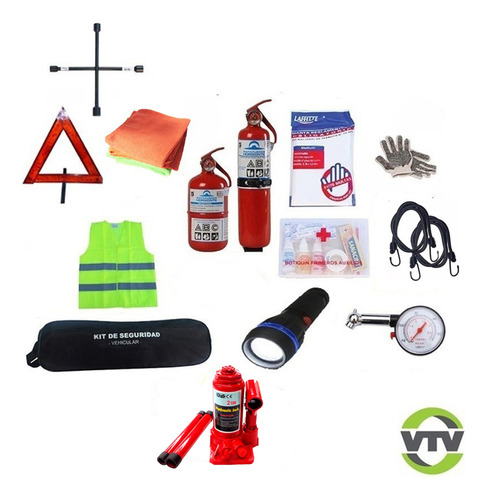 Kit Seguridad 14 En 1 C/ Matafuego + Crique 2tn + Llave Cruz