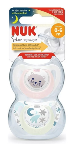 Set 2 Chupetes Nuk Star Day And Night Luminoso 0 A 6 