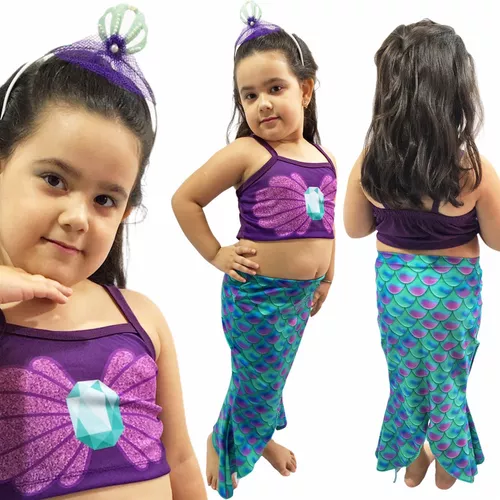 Vestido Infantil Fantasia Princesa Ariel Sereia Longo Cauda