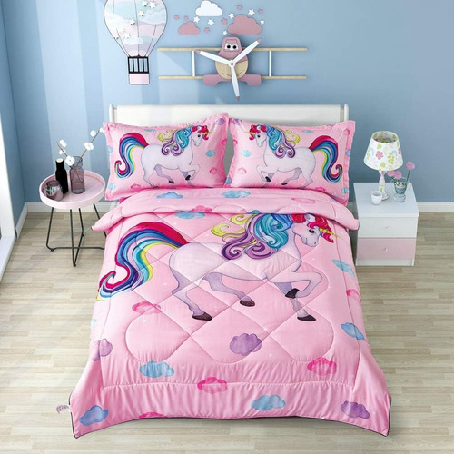 ~? Wowelife Unicorn Twin Bedding Set Para Niñas, 5 Piece Pre