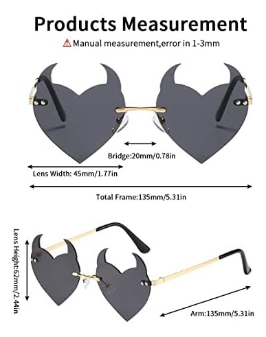 Bojod Devil Horns Heart Gafas De Sol Para Mujer Cuernos 90s