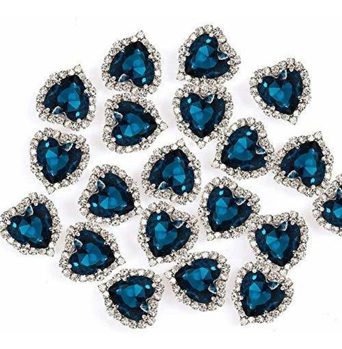 Piedras Corazon Engarzadas 14mm 20u Cristal Azul Pavo Real