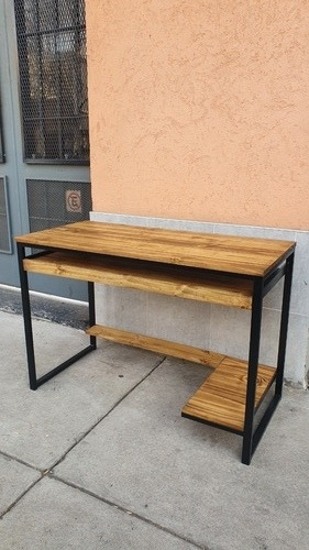 Imagen 4 de 5 de Mesa Escritorio Pc 130x50 Industrial Hierro Y Madera Teclado