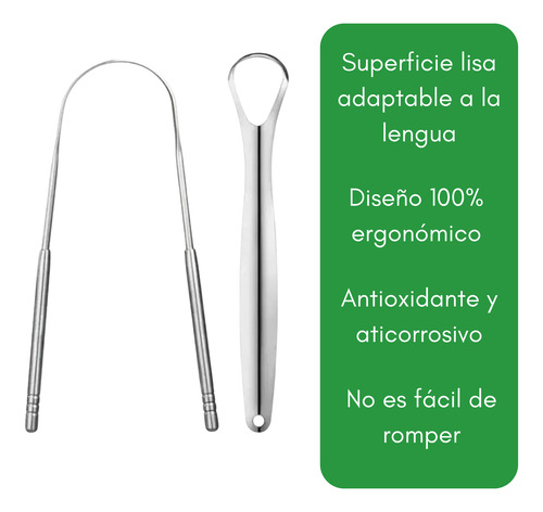 Limpia Lengua Acero Inoxidable Higiene Bucal Plateado