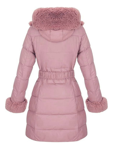 Campera Puffer Freyja Abrigo Piel Capucha Cinturon Extraible