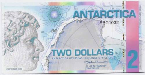 Fk Billete Antartida 2 Dolares 2008 Polimero. Bahia Ross.