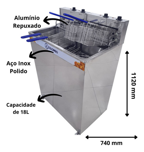 Fritador Cuba 18l + 18l Aço Inox Água E Óleo Gab 8kw+8kw