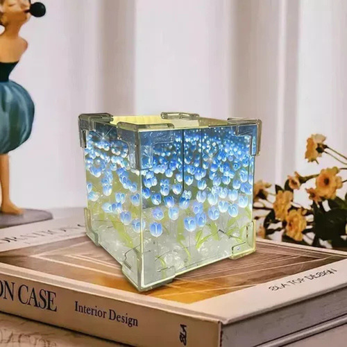 Lámpara De Tulipanes Infinitos Cubo Espejo Para Armar Azul Azul Infinito