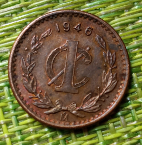 Moneda De 1 Centavo Monograma 1946 Sin Circular Brillo Orig.