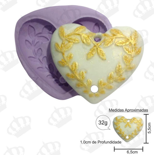 Imagem 2 de 3 de Forma De Silicone Coração Com Coroa De Louro Pingente Ib-194