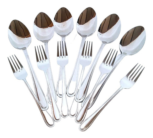 Imagen 1 de 4 de Pack 6 Cucharas Té+6 Tenedores Torta Cocina Ace. Inoxidable