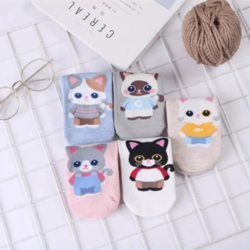 5 Pares Calcetines De Gato Para Mujer Unitalla Variados Estampado Único